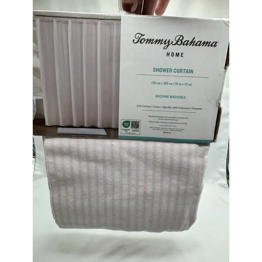 Tommy Bahama Pink White Stripe Shower Curtain NWT Classic 70” X 72” Baby Cotton